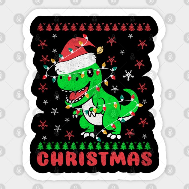 Tree Rex T-rex wrapped with Christmas Lights Christmas Tree Sticker by BadDesignCo